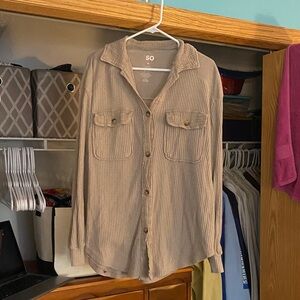 SO Men's Casual Beige Button-Down Shirt